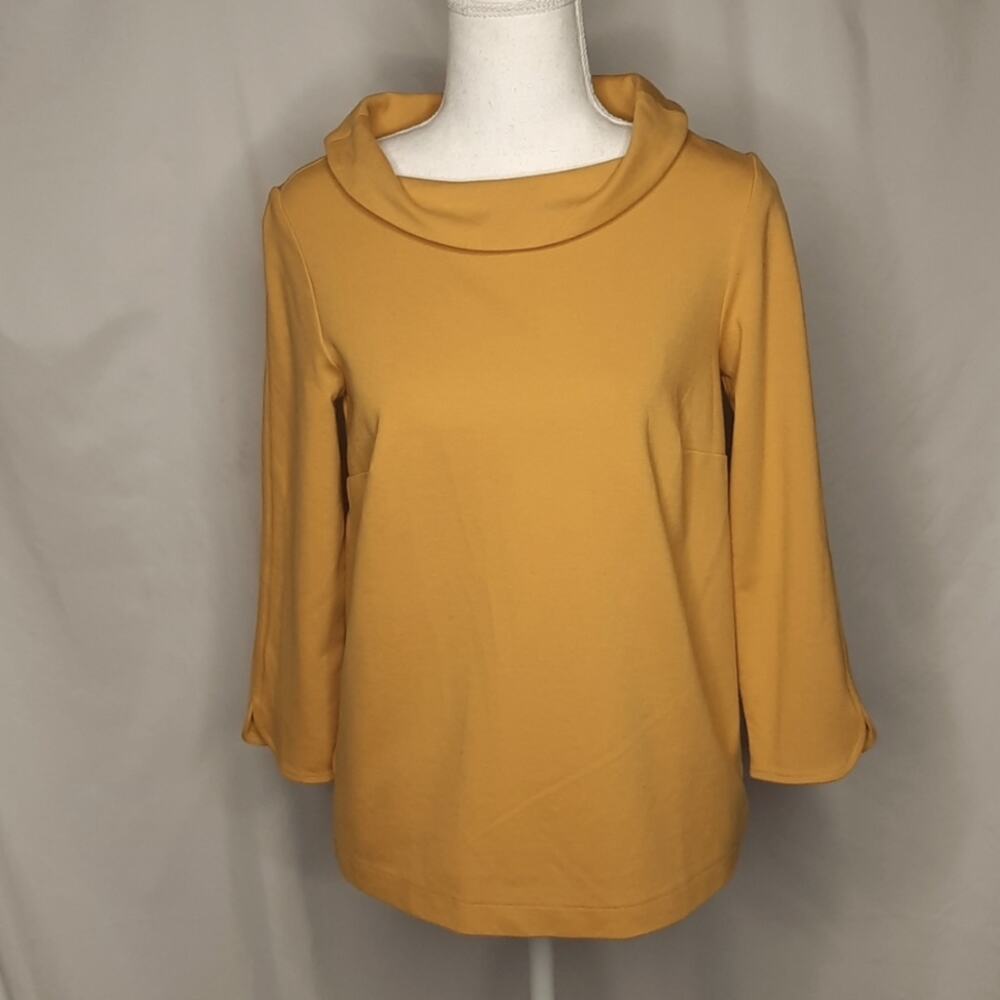 Ann Taylor Women's Foldover Boatneck Top 3/4 Sleeves Mustard XXS